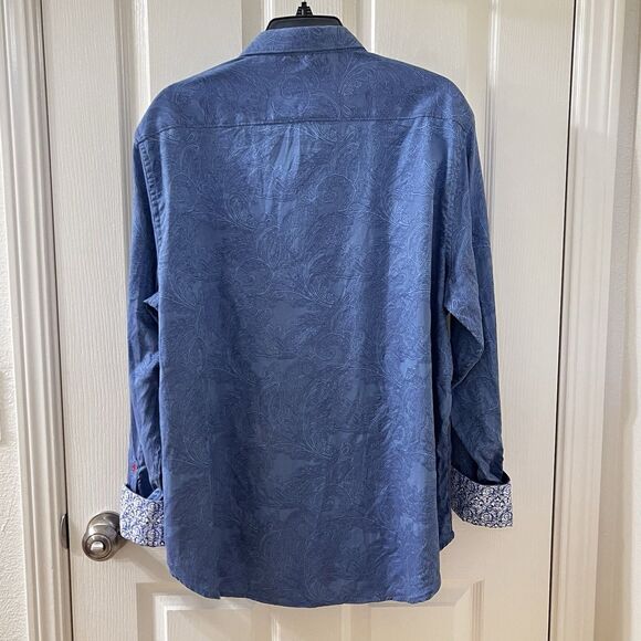 Robert Graham Blue Paisley Button Down Shirt Cotton Skull Flip Cuff Men's SZ XL - Picture 8 of 12